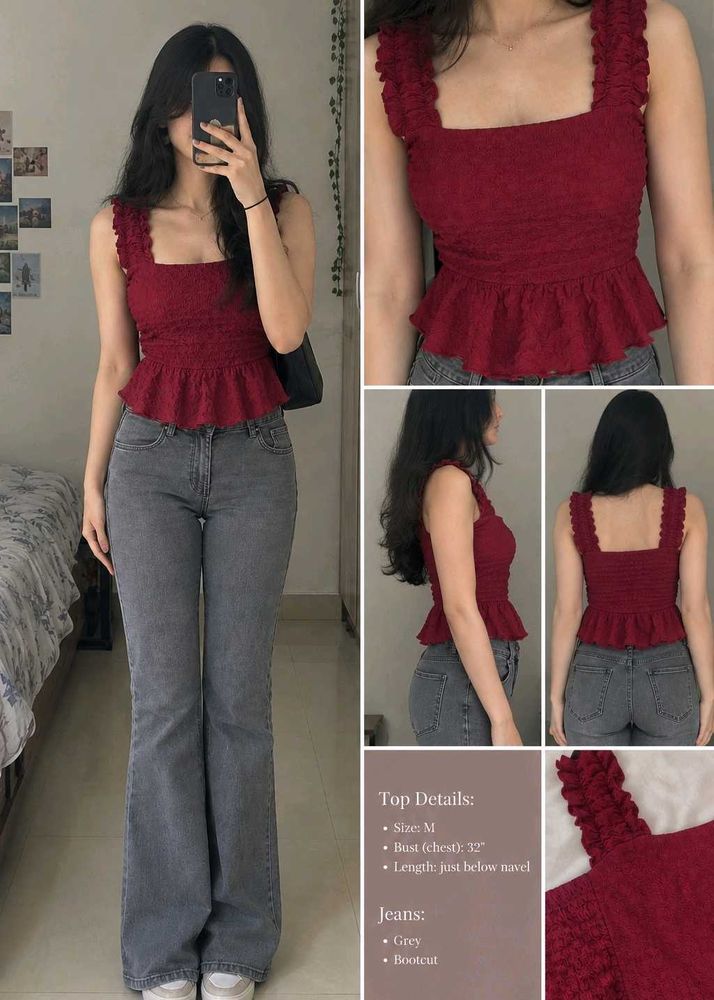 Maroon textured sleeveless top