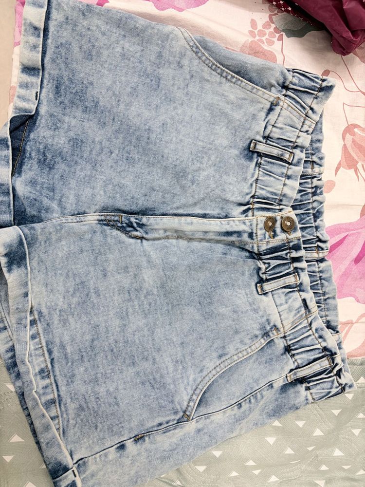 Washed Denim High-Waisted Shorts