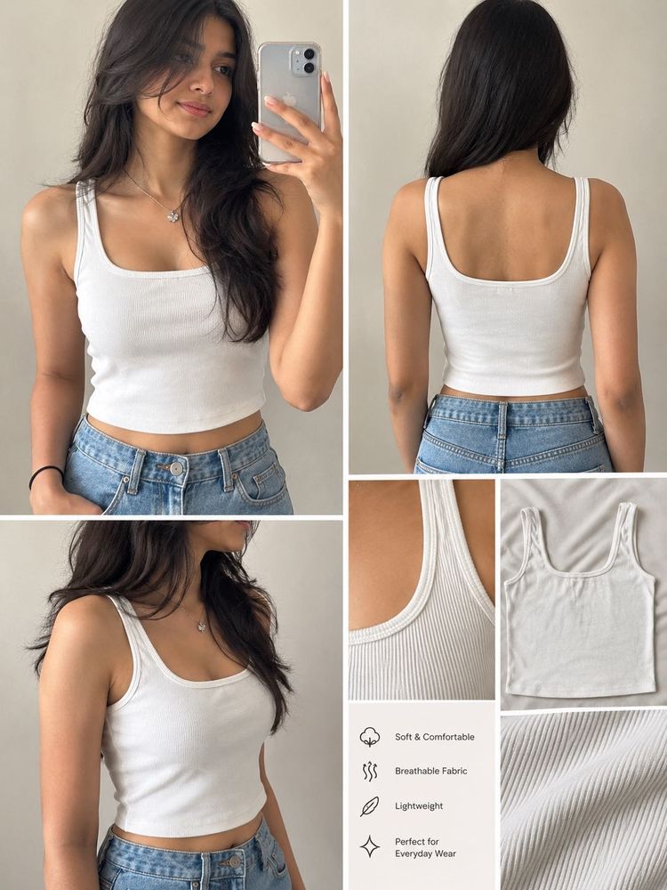 White Ribbed Sleeveless Crop Top 🤍