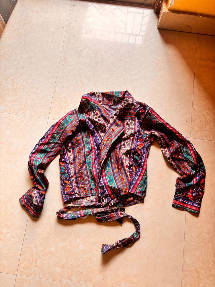 Boho Print Wrap Blouse