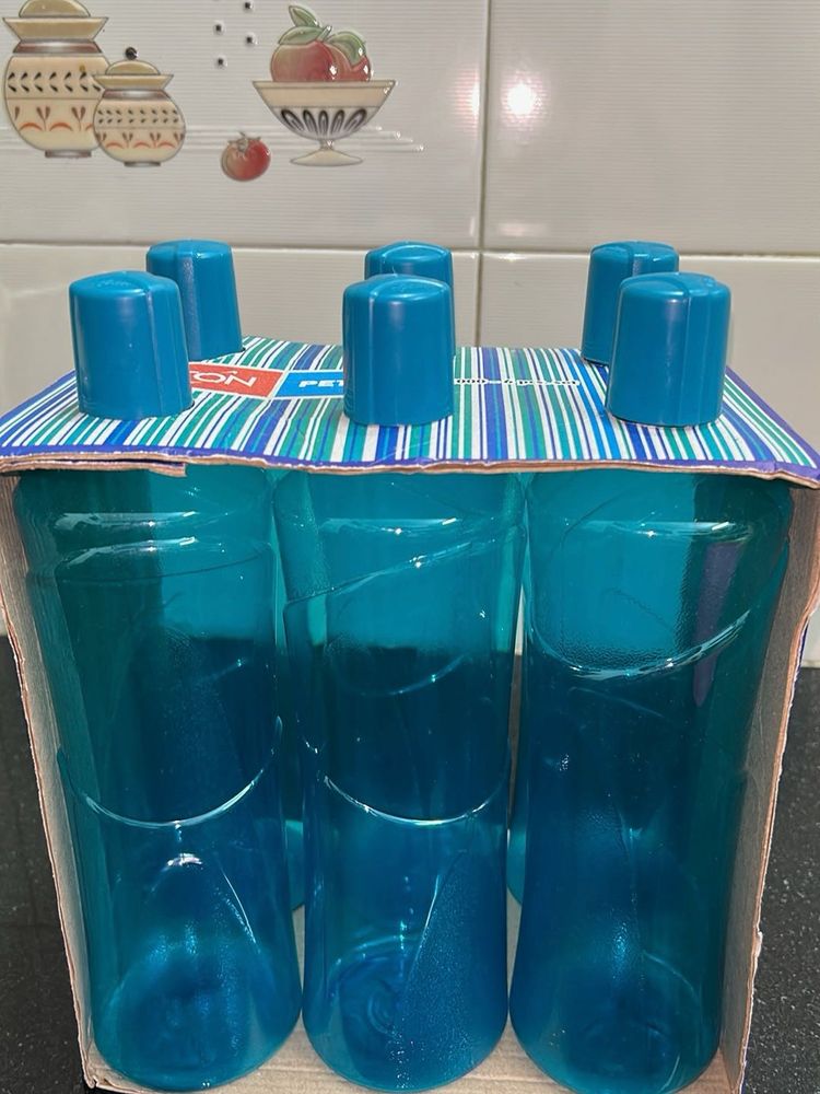 Set of 6 New Blue Water Bottles