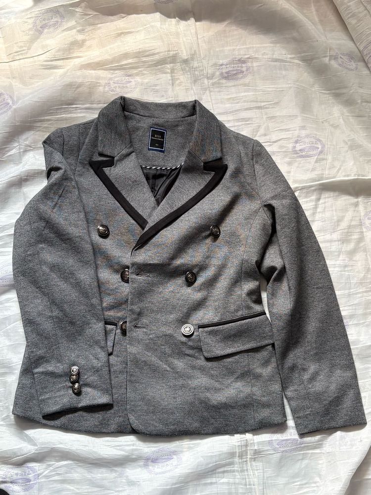 Grey Double-Breasted Blazer