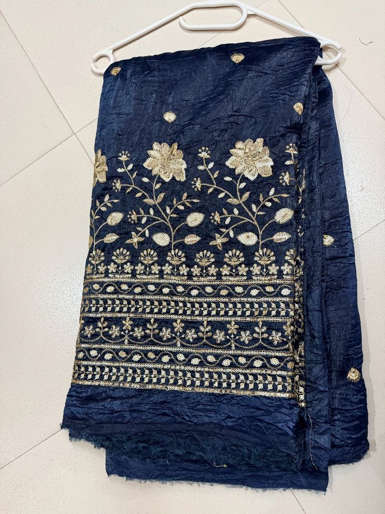 Elegant Navy Blue Embroidered fabric