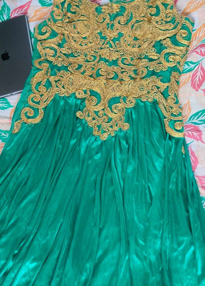 Emerald Green &amp; Gold Embellished Dress