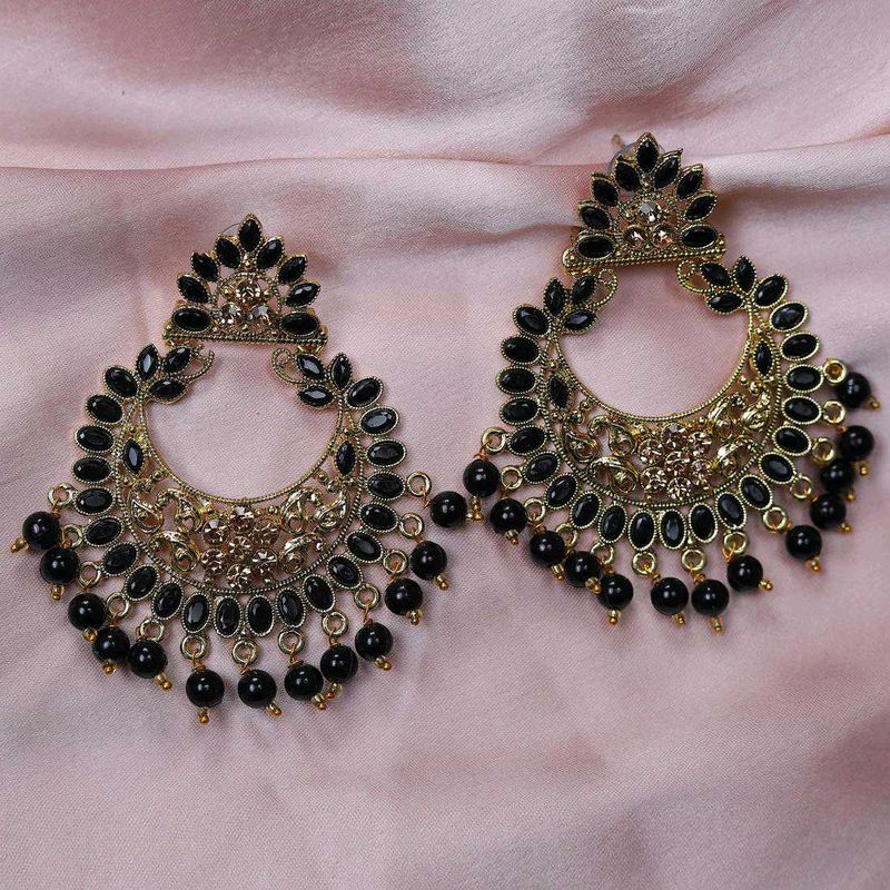 Heavy Elegant Black Stone Jhumka Earrings