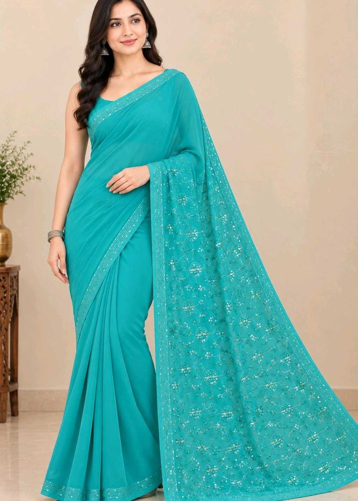 Stunning Teal Saree with Embellishments