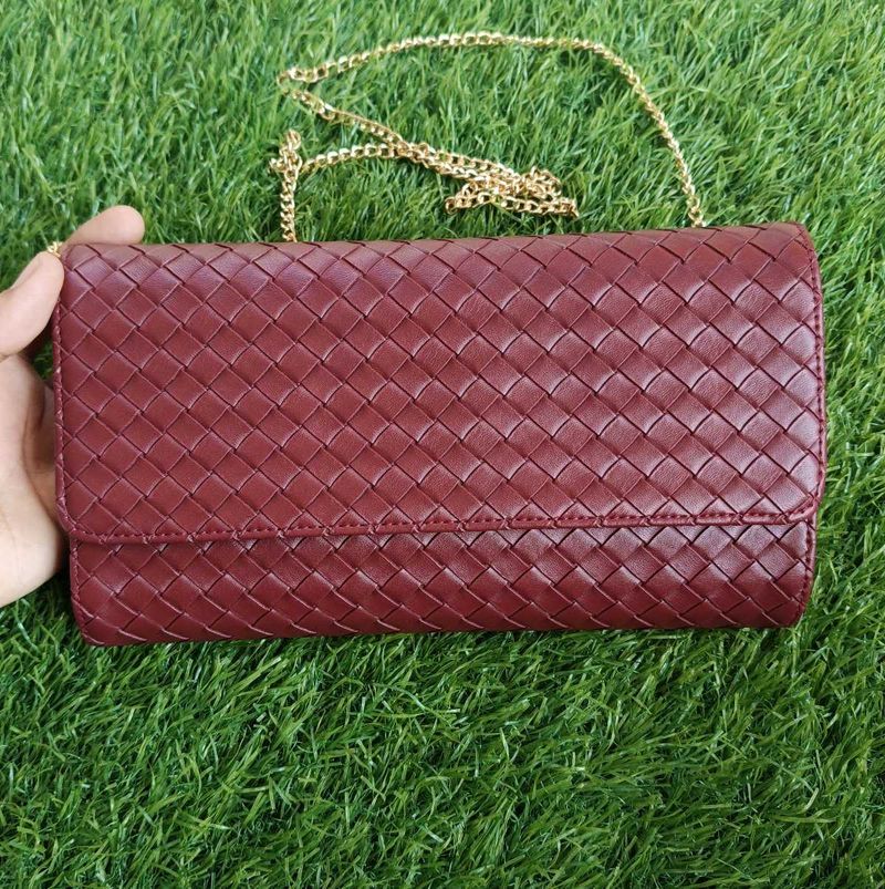 Estee lauder Burgundy Woven Chain Sling Bag