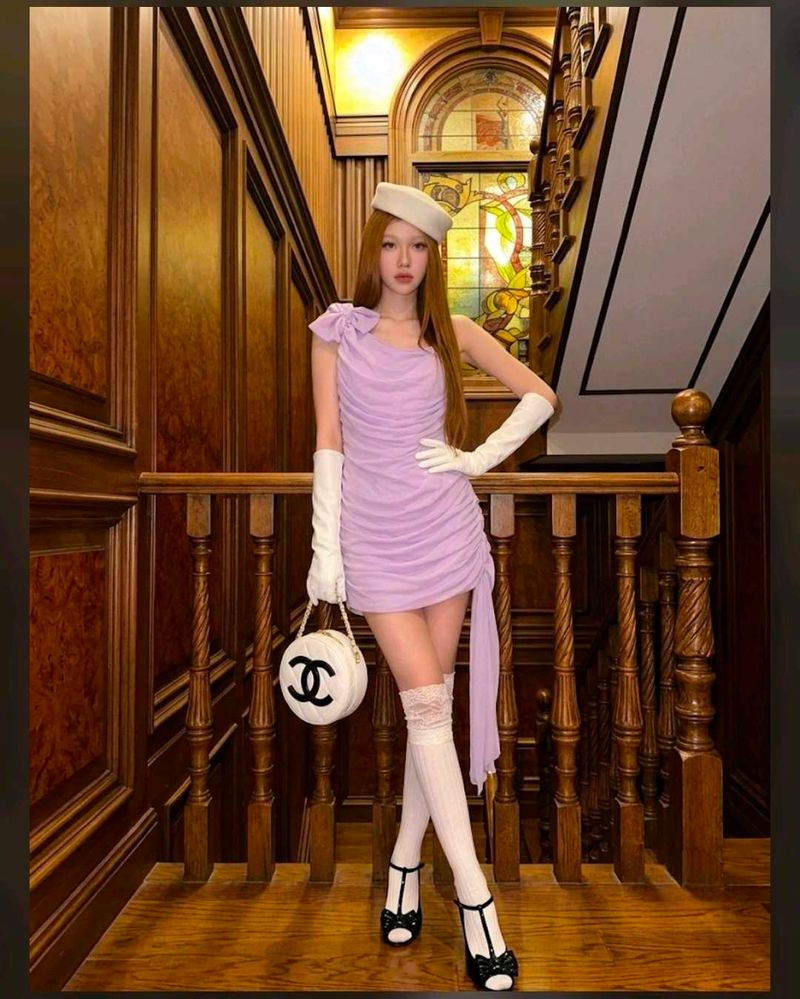 Lavender Ruched One-Shoulder Dress