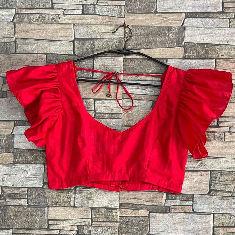 Vibrant Red Flutter Sleeve Blouse fix price