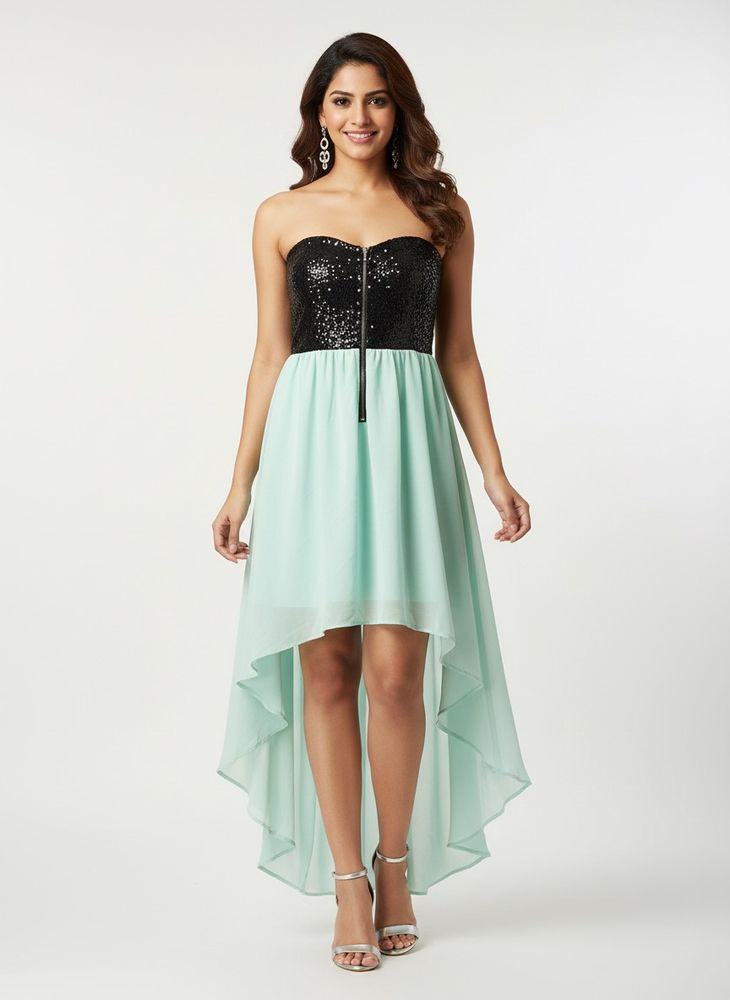 Stylish Strapless Hi-Lo Dress
