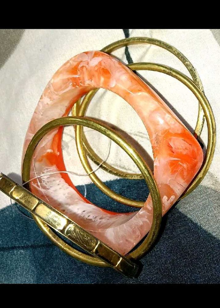 Unique Marbled Orange &amp; Gold Bangles