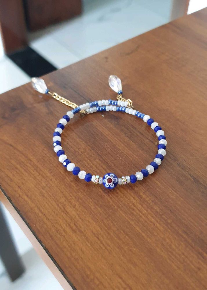Blue &amp; White Beaded Bracelet