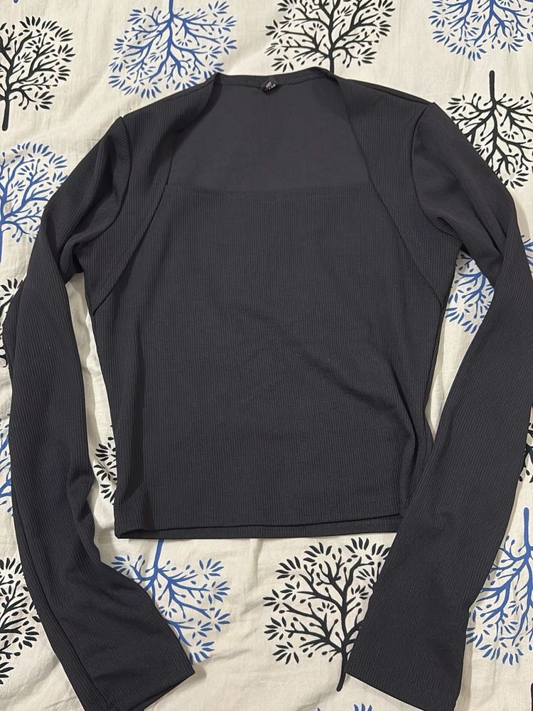 Ribbed Square Neck Long Sleeve Top