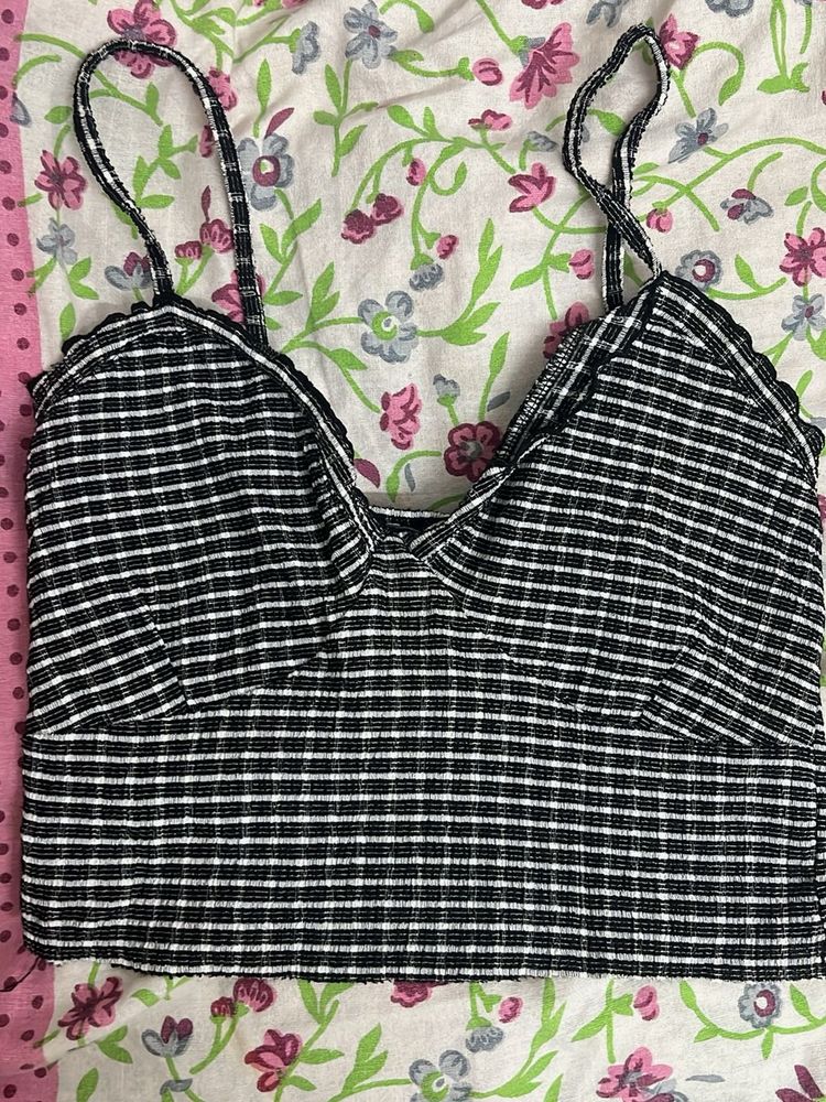 Striped Crop Top with Scalloped Trim