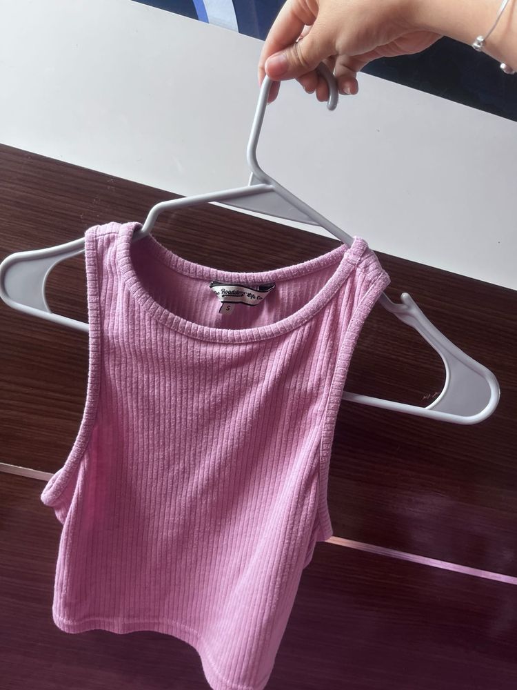 Ribbed Pink Cropped Tank Top
