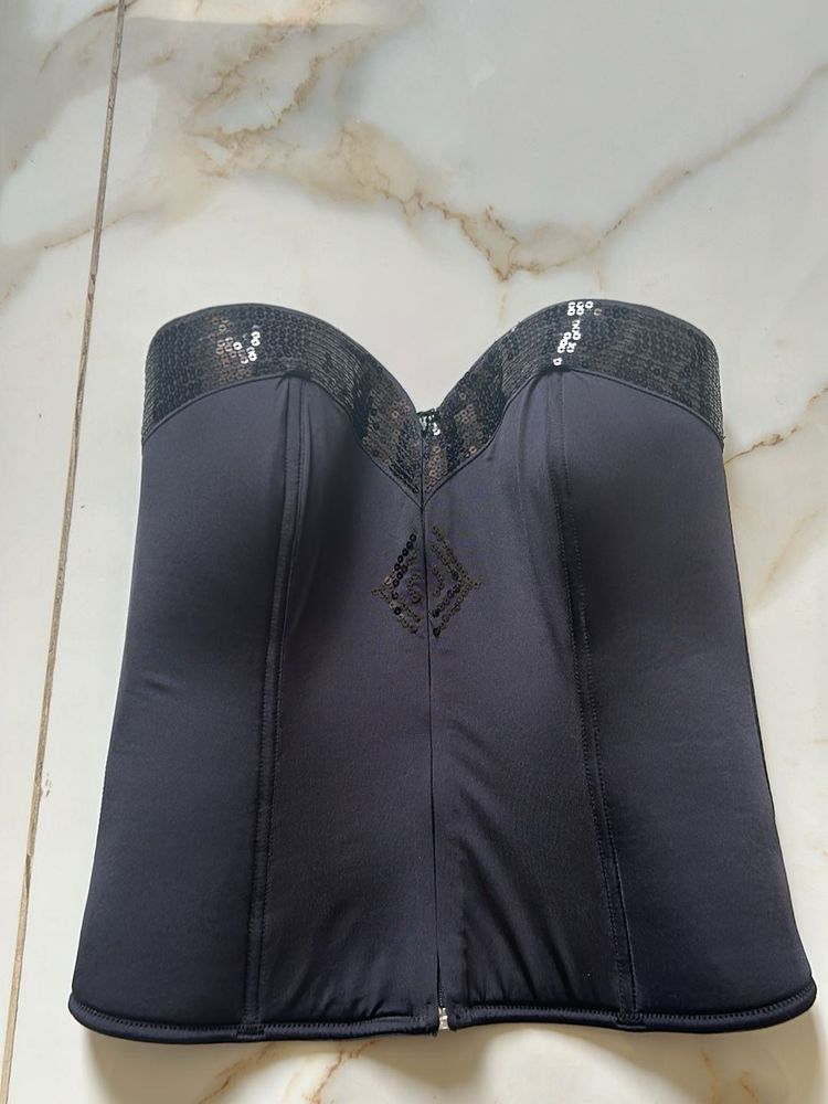 Sequin Trim Black Corset Top