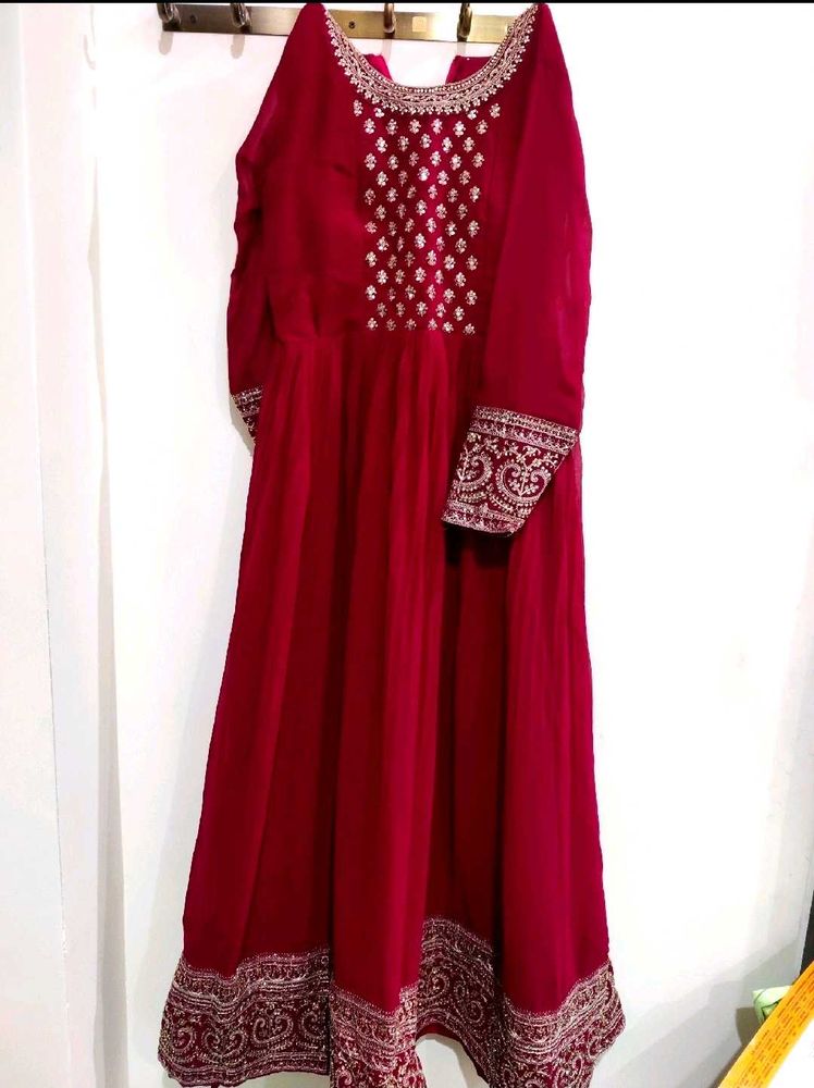 Elegant Red Embroidered Anarkali Gown