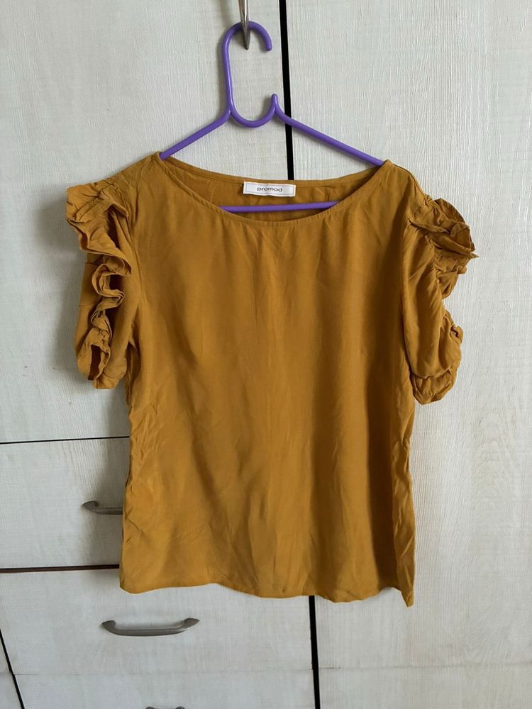 Mustard Yellow Ruffle Sleeve Top