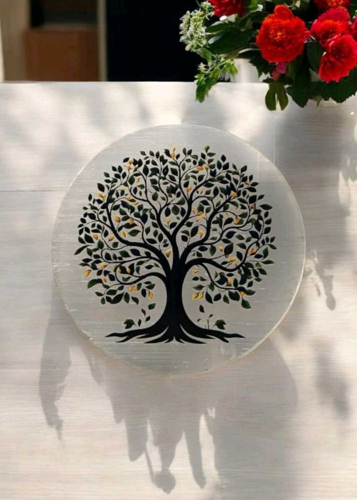 Tree Of Life Selenite Crystal Charging Plate