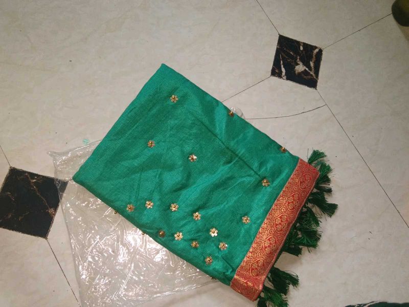 Green Saree with Gold Embellishments