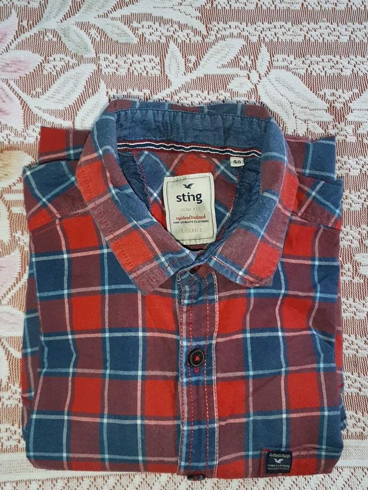 Men's Red &amp; Blue Plaid Shirt