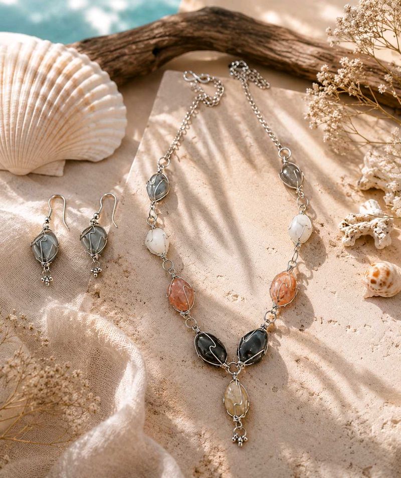 Boho Stone Necklace &amp; Earring Set
