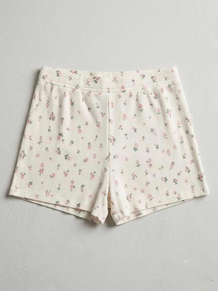 Floral Print Ribbed Shorts