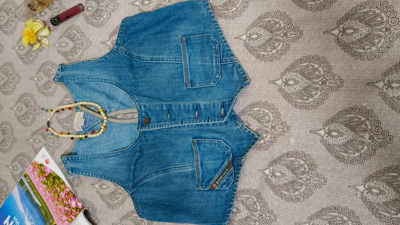 Denim Vest with Pocket Detail