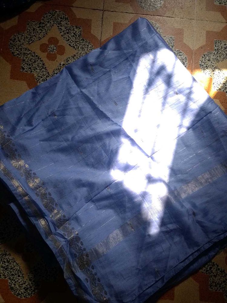 Elegant Blue Saree with Silver Border