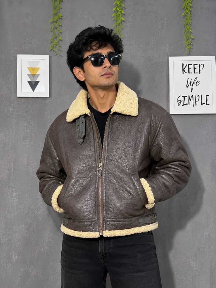 Men's Brown Leather Shearling Jacket