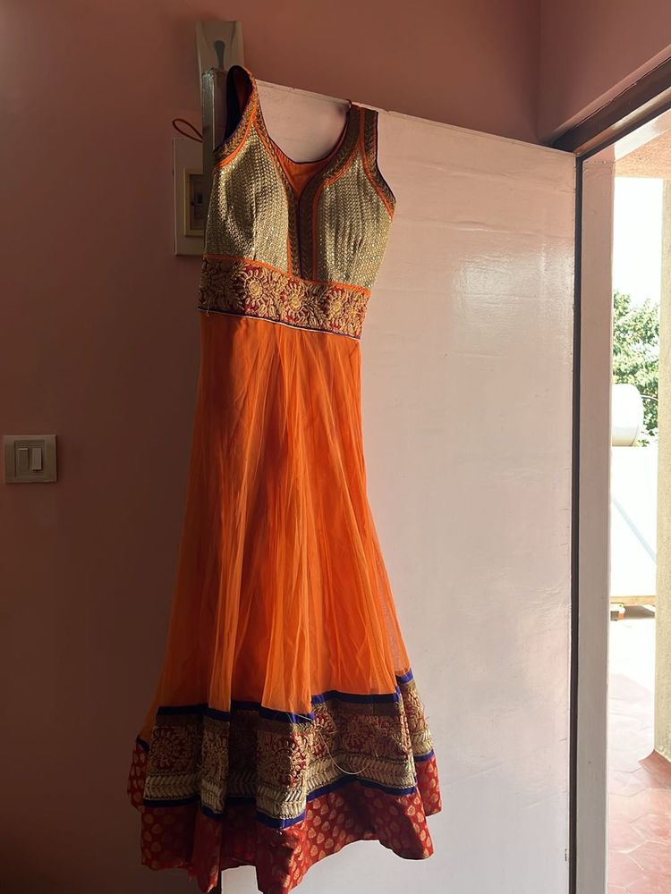 Beautiful Orange Sleeveless festive Salwar Set