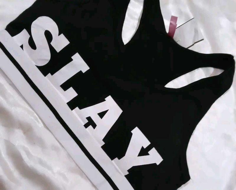 Stylish Black Slogan Sports Bra