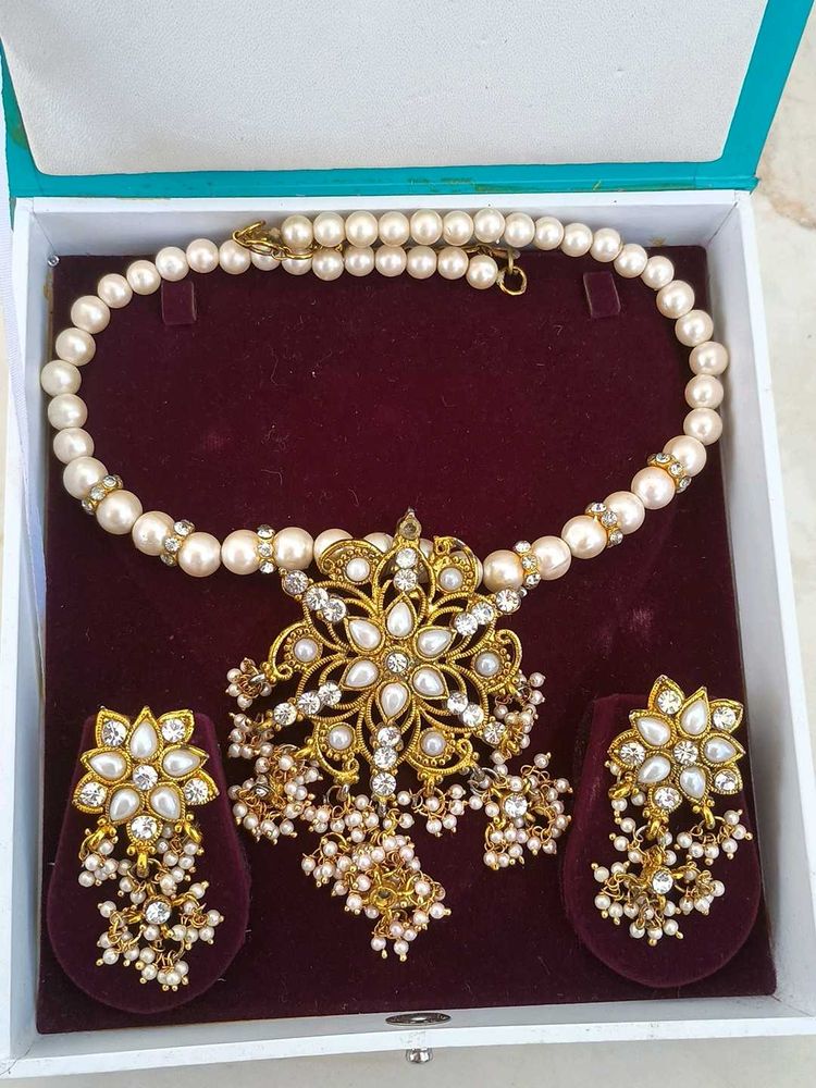 Pearl Floral Designer Necklace &amp; Earrings Set