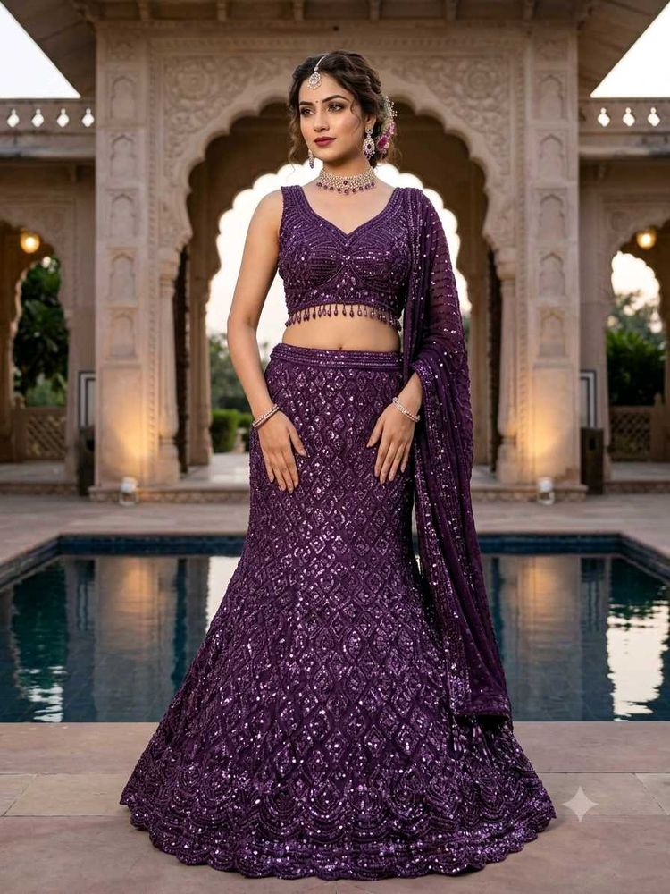 cocktail wine beaded fish cut lehenga choli