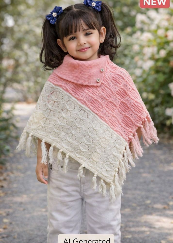 Girls Pink &amp; Cream Poncho
