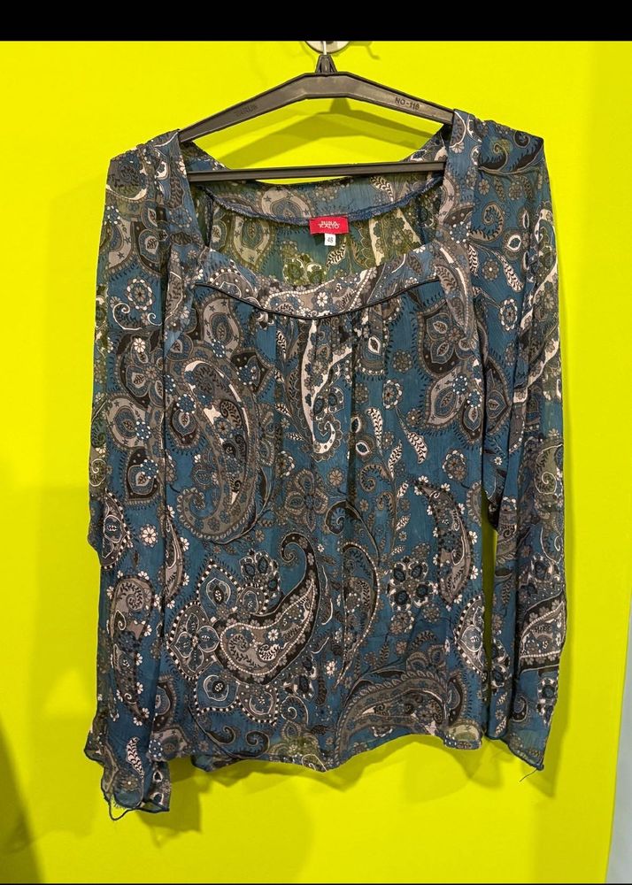 Chic Paisley Print Sheer Tunic Top