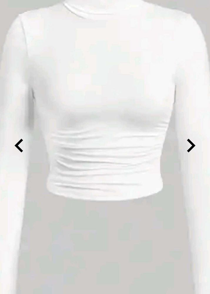 Chic White Ruched Long Sleeve Top