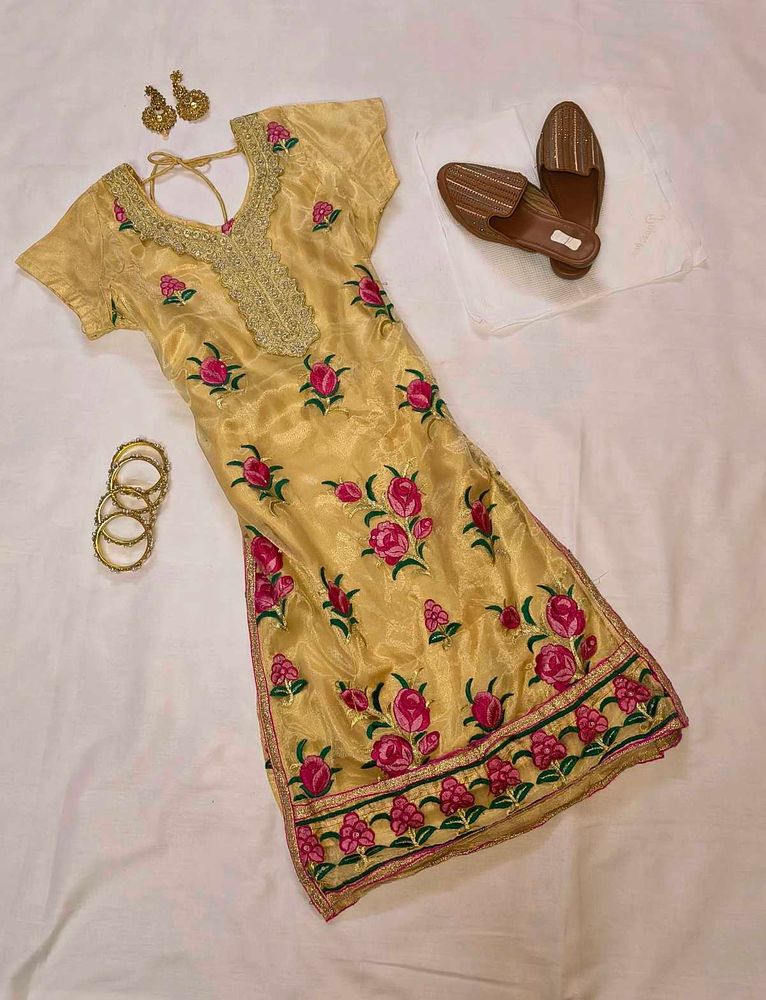 Elegant Golden Floral Embroidered Suit
