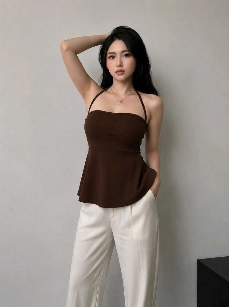 Halter Neck Brown Top