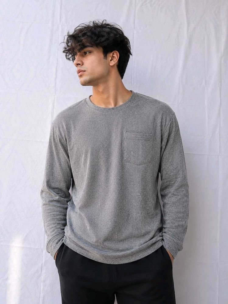 Jack &amp;  jones Grey Long Sleeve Pocket T-Shirt