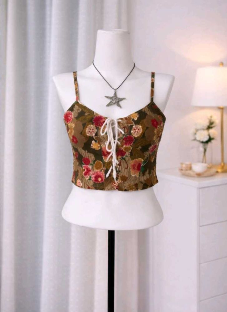 Floral Lace-Up Corset Top