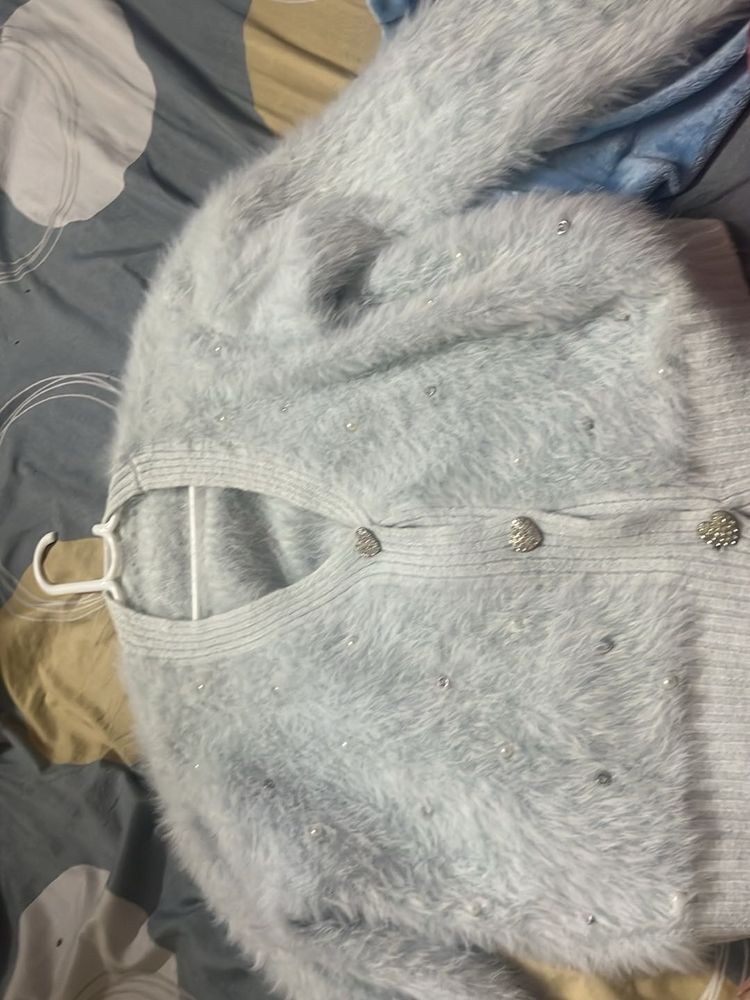 Sparkly Blue Fuzzy Cardigan
