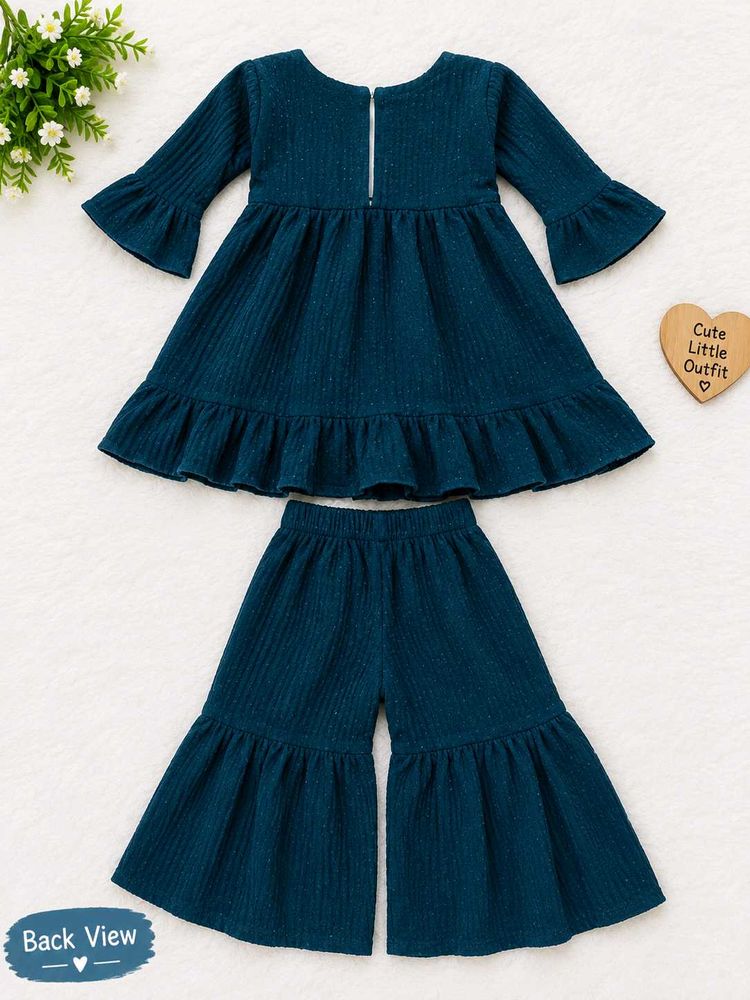 Teal Ruffle Bell Sleeve Top &amp; Palazzo Set