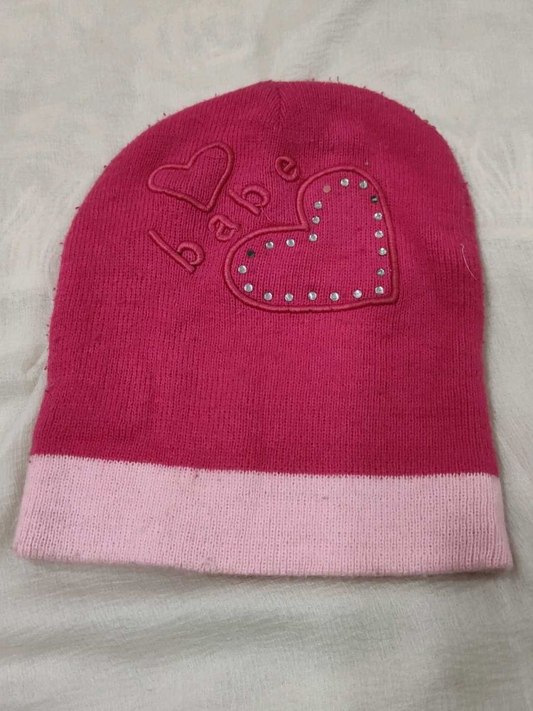 Cute Pink Beanie with Heart Detail