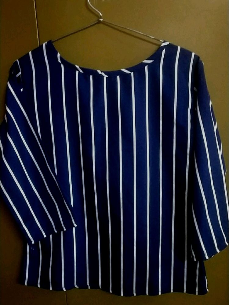 Blue Colour White Stripes Top For Girls / Women
