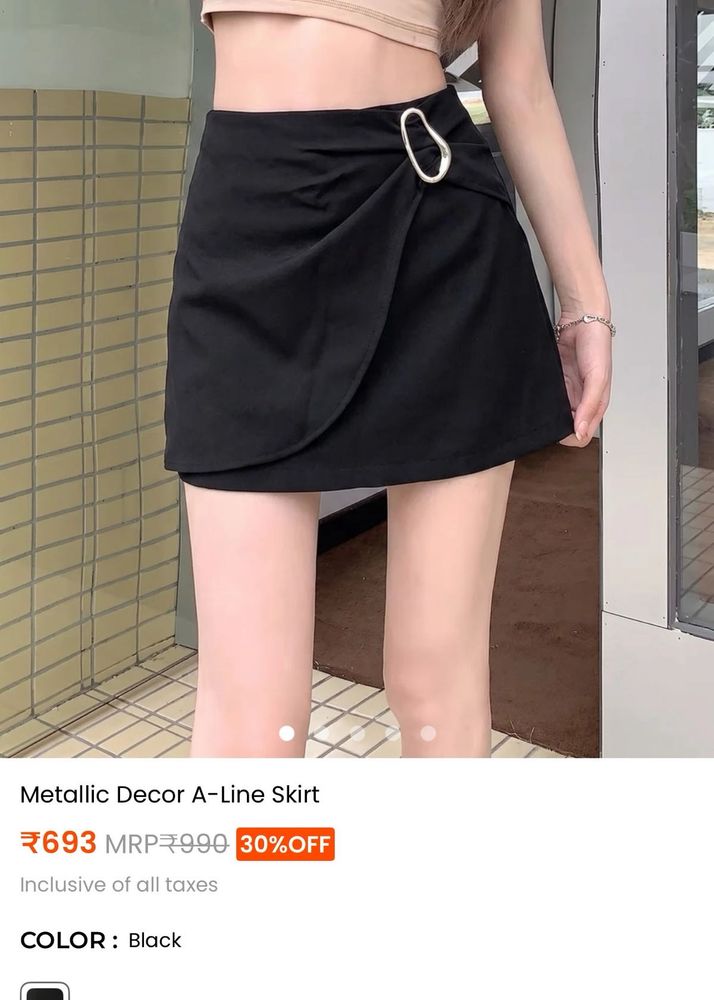 Stylish Black A-Line Skirt with Metallic Decor