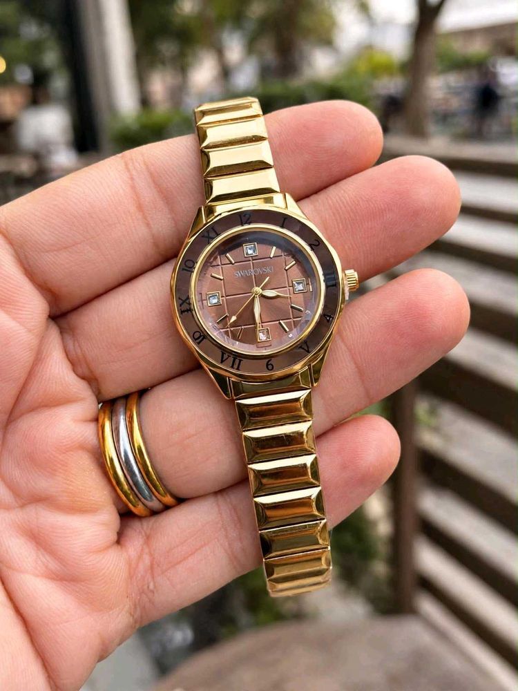 Elegant Gold Tone Swarovski Watch