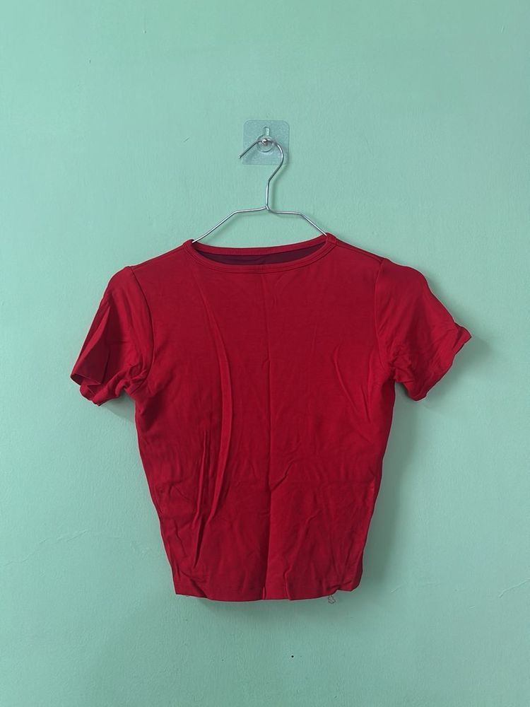 Red fitted top with in-built bra