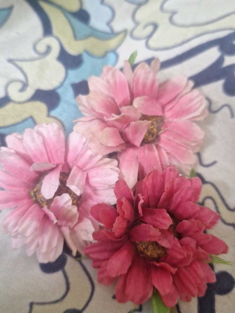 Set of 3 Pink &amp; Red Artificial Flowers