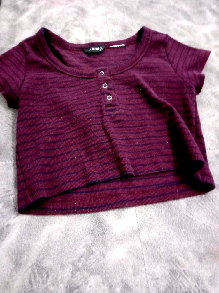 Maroon Striped Crop Top